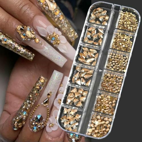 12 Gitter Nail Art Flatback Schwarze Kristall-Strasssteine Perlen Luxus-Nagel-Charms 3D-Glitzer Nicht-Hotfix-Diamant-Edelsteine für Maniküre-PH140-05 von DEFRTG