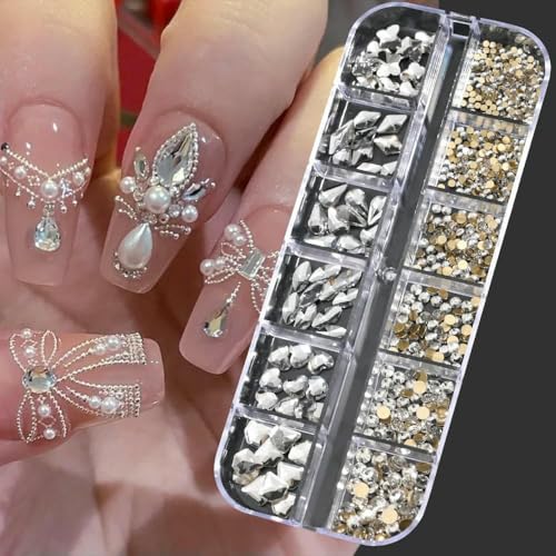 12 Gitter Nail Art Flatback Schwarze Kristall-Strasssteine Perlen Luxus-Nagel-Charms 3D-Glitzer Nicht-Hotfix-Diamant-Edelsteine für Maniküre-PH140-08 von DEFRTG