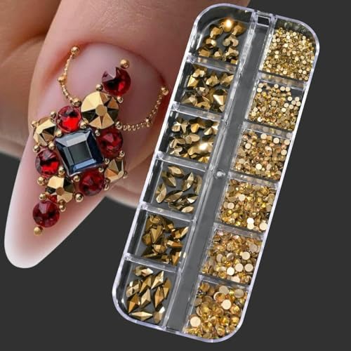 12 Gitter Nail Art Flatback Schwarze Kristall-Strasssteine Perlen Luxus-Nagel-Charms 3D-Glitzer Nicht-Hotfix-Diamant-Edelsteine für Maniküre-PH140-12 von DEFRTG