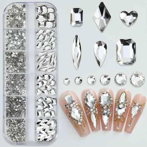 12 Gitter Nail Art Flatback Schwarze Kristall-Strasssteine Perlen Luxus-Nagel-Charms 3D-Glitzer Nicht-Hotfix-Diamant-Edelsteine für Maniküre-PH192-1 von DEFRTG
