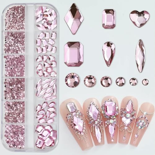 12 Gitter Nail Art Flatback Schwarze Kristall-Strasssteine Perlen Luxus-Nagel-Charms 3D-Glitzer Nicht-Hotfix-Diamant-Edelsteine für Maniküre-PH192-4 von DEFRTG