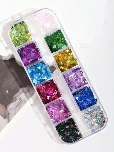 12 Gitter gemischte vierzackige Sterndesign-Nagelglitzer, holografische Glitzer-Pailletten, Nagelpflaster, DIY-Nagelkunst-Dekoration, 12se hudie 12 Gitter gemischte vierzackige Sterndesign-Nagelglitzer, holografische Glitzer-Pailletten, Nagelpflaster, DIY-Nagelkunst-Dekoration, 12se hudie von DEFRTG