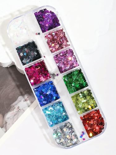 12 Gitter gemischte vierzackige Sterndesign-Nagelglitzer, holografische Glitzer-Pailletten, Nagelpflaster, DIY-Nagelkunst-Dekoration, 12se wujiaoxing 12 Gitter gemischte vierzackige Sterndesign-Nagelglitzer, holografische Glitzer-Pailletten, Nagelpflaster, DIY-Nagelkunst-Dekoration, 12se wujiaoxing von DEFRTG
