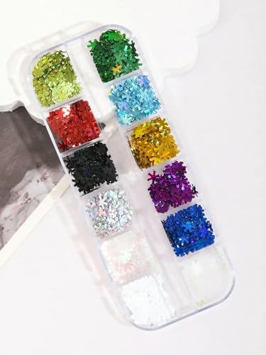 12 Gitter gemischte vierzackige Sterndesign-Nagelglitzer, holografische Glitzer-Pailletten, Nagelpflaster, DIY-Nagelkunst-Dekoration-12se xuehua von DEFRTG