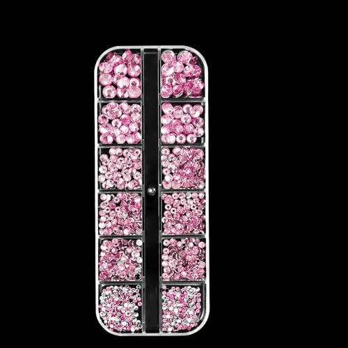 12-Gürtel-Set aus 3D-Glas-AB-Kristall-Strasssteinen für Nagelkunst, flache Rückseite, runde Perlen, Charm-Edelsteine, Schmuck, Diamanten mit Werkzeugen für Nagelkunst, 14 von DEFRTG