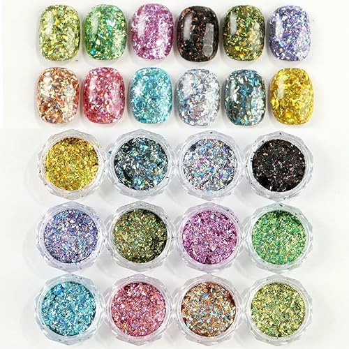 12 Stück unregelmäßige holografische Nailart-Glitzer-Pailletten, glitzernde Nagelflocken, Folien-Glitzerpulver, Meerjungfrau-Make-up, Maniküre-Dekorationen, F-216 12 Stück unregelmäßige holografische Nailart-Glitzer-Pailletten, glitzernde Nagelflocken, Folien-Glitzerpulver, Meerjungfrau-Make-up, Maniküre-Dekorationen, F-216 von DEFRTG