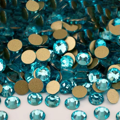 1440 Stück SS4–SS20 Glas-Strasssteine, Kristallgold, flache Rückseite, Strasssteine für Nagelkunst, Basteln, DIY-Dekorationen-027 Aquamarin-SS20 – 1440 Stück von DEFRTG