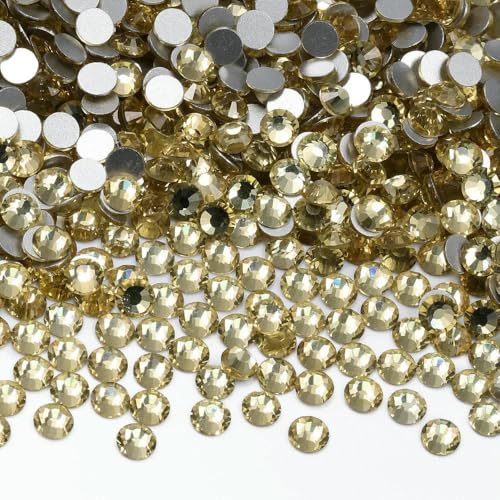 1440 Stück SS6–SS20, 1440 Stück Top-Glaskristall, nicht Hotfix-Strasssteine, flache Rückseite, Glitzersteine, Nagelkunst-Dekorationen, DIY-Zubehör – Hellgelb – SS12 (3,0–3,2 mm) von DEFRTG