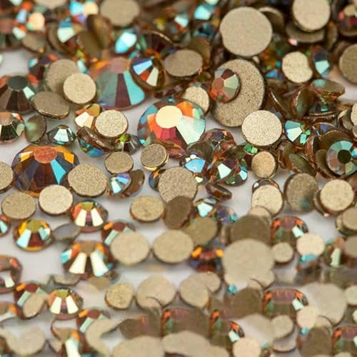 14400 Stück Großhandel SS4–SS20, Glas-Strasssteine, Kristall, nicht zum Hotfixieren, goldfarbene Flatback-Steine für DIY-Nagelkunst-Zubehör, gemischte Größen, 14400 Stück von DEFRTG