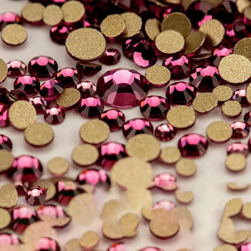 14400 Stück Großhandel SS4–SS20 Glas-Strasssteine, gemischte Größen, Kristall, nicht zum Hotfixieren, goldfarbene Flatback-Steine für DIY-Nagelkunst-Zubehör, Fuchsia, gemischte Größen, 1440 von DEFRTG