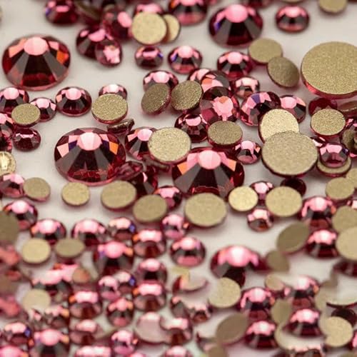 14400 Stück Großhandel SS4–SS20 Glas-Strasssteine, gemischte Größen, Kristall, nicht zum Hotfixieren, goldfarbene Flatback-Steine für DIY-Nagelkunst-Zubehör, Rose, gemischte Größen, 14400 S von DEFRTG