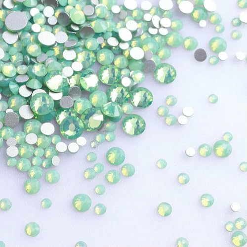 14400 Stück SS3–SS20 Glas-Strasssteine in verschiedenen Größen, Kristall, nicht zum Hotfixieren, silberfarbene Flatback-Steine für DIY-Nagelkunst-Zubehör, Grüner Opal, verschiedene Größen von DEFRTG