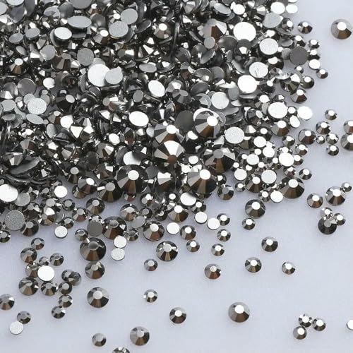 14400 Stück SS3–SS20 Glas-Strasssteine in verschiedenen Größen, Kristall, nicht zum Hotfixieren, silberfarbene Flatback-Steine für DIY-Nagelkunst-Zubehör, Hämatit, verschiedene Größen, 14 von DEFRTG