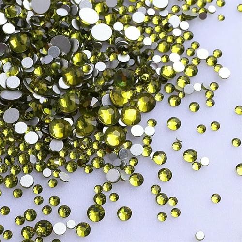 14400 Stück SS3–SS20 Glas-Strasssteine in verschiedenen Größen, Kristall, nicht zum Hotfixieren, silberfarbene Flatback-Steine für DIY-Nagelkunst-Zubehör, Olivgrün, verschiedene Größen, 1 von DEFRTG