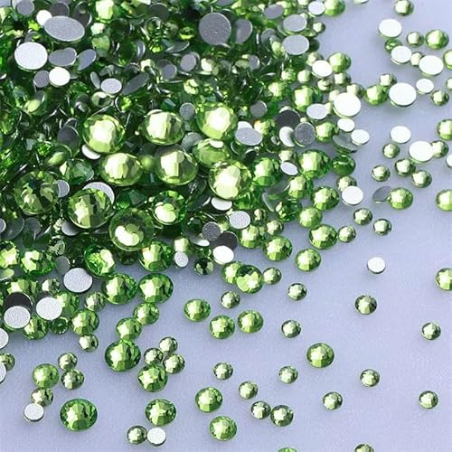 14400 Stück SS3–SS20 Glas-Strasssteine in verschiedenen Größen, Kristall, nicht zum Hotfixieren, silberfarbene Flatback-Steine für DIY-Nagelkunst-Zubehör, Peridot, verschiedene Größen, 14 von DEFRTG