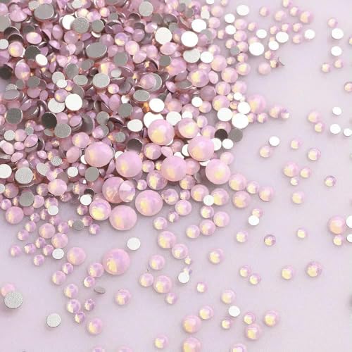 14400 Stück SS3–SS20 Glas-Strasssteine in verschiedenen Größen, Kristall, nicht zum Hotfixieren, silberfarbene Flatback-Steine für DIY-Nagelkunst-Zubehör, Pink Opal, verschiedene Größen, von DEFRTG