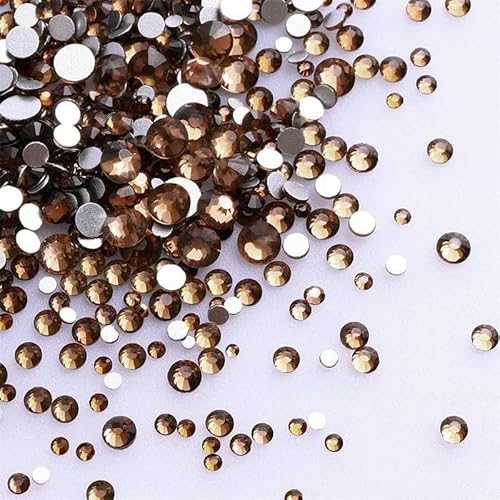 14400 Stück SS3–SS20 Glas-Strasssteine in verschiedenen Größen, Kristall, nicht zum Hotfixieren, silberfarbene Flatback-Steine für DIY-Nagelkunst-Zubehör, Rauchtopas, verschiedene Größen, von DEFRTG