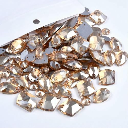 20/50/100 Stück, verschiedene Größen, Glas-Strasssteine zum Aufnähen, Kristall-AB, flache Rückseite, Steine für Kleidung, Accessoires, Hochzeitskleid, Gold-Champagner, gemischte Form 20/50/100 Stück, verschiedene Größen, Glas-Strasssteine zum Aufnähen, Kristall-AB, flache Rückseite, Steine für Kleidung, Accessoires, Hochzeitskleid, Gold-Champagner, gemischte Form von DEFRTG