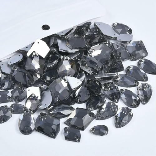 20/50/100 Stück, verschiedene Größen, Glas-Strasssteine zum Aufnähen, Kristall-AB, flache Rückseite, Steine für Kleidung, Accessoires, Hochzeitskleid, Schwarzer Diamant, gemischte Fo 20/50/100 Stück, verschiedene Größen, Glas-Strasssteine zum Aufnähen, Kristall-AB, flache Rückseite, Steine für Kleidung, Accessoires, Hochzeitskleid, Schwarzer Diamant, gemischte Fo von DEFRTG