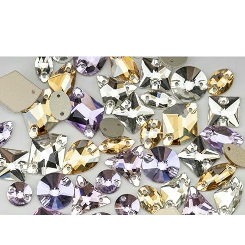 20/50 Stück K9-Glas-Strasssteine zum Aufnähen, gemischte Größe, Kristall-AB-Steine mit flacher Rückseite, für Kleidung, Accessoires, Hochzeitskleid, SF020, 50 Stück (gemischt) von DEFRTG