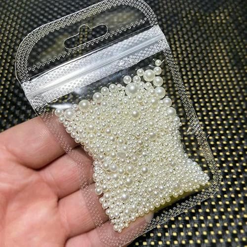 200–1200 Stück halbrunde Perlen, Nagel-Strasssteine, 2/3/4/5/6 mm, beige Perlen, Kaviar-Nageldekor, 3D-Flatback-Harz, Nagel-Edelsteine, rund, beige, Mix, 350 Stück von DEFRTG