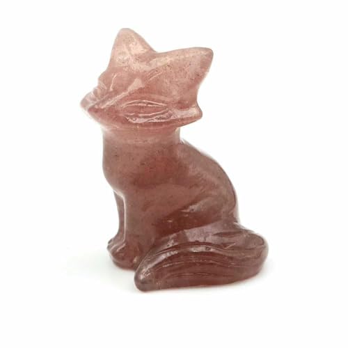 3,8 cm Naturstein-Fuchsstatue, Reiki-Heilkristall, Amethystquarz, Tierfigur, handgeschnitzt, Kunsthandwerk, Heimdekoration – Erdbeerquarz – 10 Stück von DEFRTG