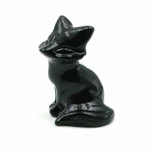 3,8 cm große Fuchsstatue aus Naturstein, Reiki-Heilkristall, Amethystquarz, Tierfigur, handgeschnitzt, Kunsthandwerk, Heimdekoration, Schwarzer Obsidian, 20 Stück von DEFRTG