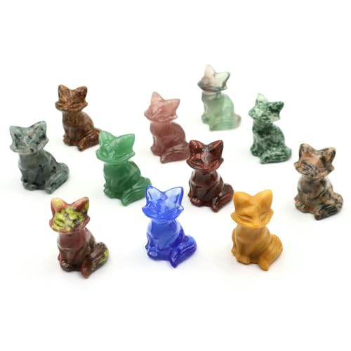 3,8 cm große Fuchsstatue aus Naturstein, Reiki-Heilkristall, Amethystquarz, Tierfigur, handgeschnitzt, Kunsthandwerk, Heimdekoration – Stein, 5 Stück von DEFRTG