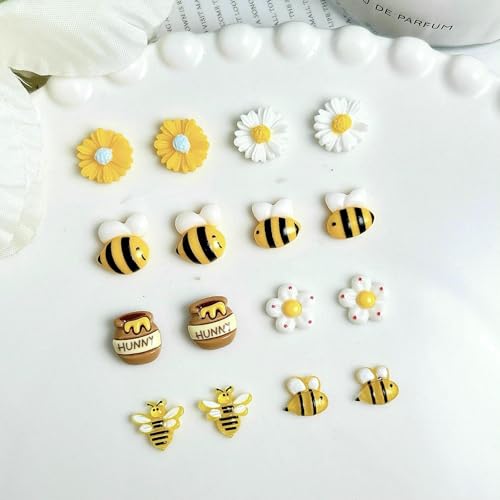 30 Stück 3D-Cartoon-Nagelkunst-Charms mit süßer gelber Biene, kreative, mollige Honigdose, Sonnenblumenharz-Nageldekorationen für DIY-Nägel, gemischt, 30 Stück von DEFRTG