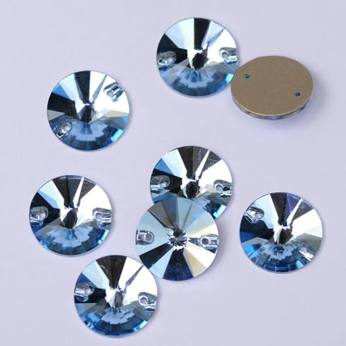 3200 Strasssteine zum Aufnähen, runde Perlen, Steine, Strass-Applikationen für Hochzeitskleider, Kleidung, DIY-Nähkristalle, Aquamarin, 14,0 mm, 20 Stück von DEFRTG