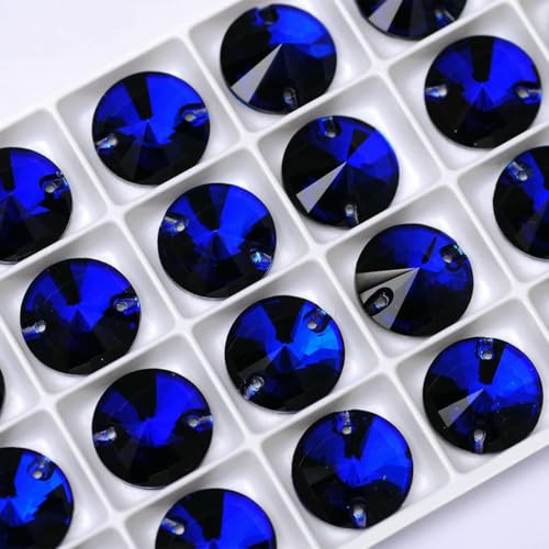 3200 Strasssteine zum Aufnähen, runde Perlen, Steine, Strass-Applikationen für Hochzeitskleider, Kleidung, DIY-Nähkristalle, Kobaltblau, 18 mm, 12 Stück von DEFRTG