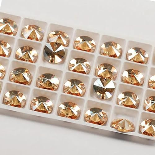 3200 Strasssteine zum Aufnähen, runde Perlen, Steine, Strass-Applikationen für Hochzeitskleider, Kleidung, DIY-Nähkristalle – Golden Shadow – 18 mm, 12 Stück von DEFRTG
