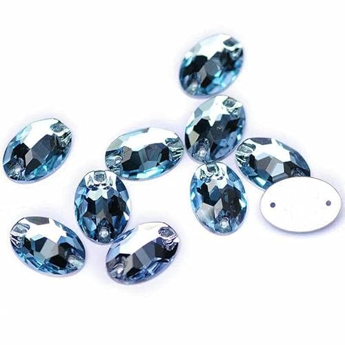 3210 Ovaler Glas-Näh-Strass, flache Rückseite, zum Aufnähen, Kristall, lose Strasssteine zum Basteln von Schmuck, Aquamarin, 11 x 16 mm, 72 Stück von DEFRTG