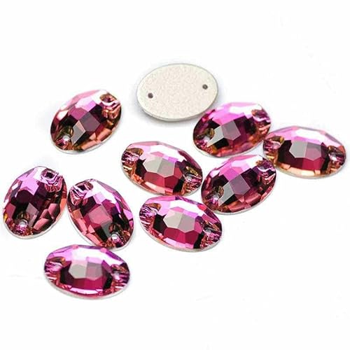 3210 Ovaler Glas-Näh-Strass, flache Rückseite, zum Aufnähen, Kristall, lose Strasssteine zum Schmuckbasteln, Rose, 10 x 14,0 mm, 24 Stück von DEFRTG
