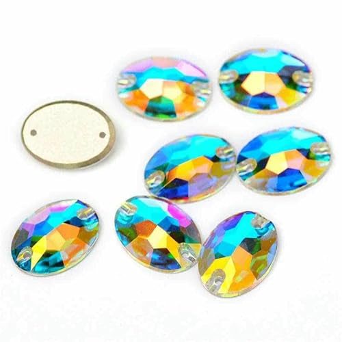 3210 Ovales Glas-Näh-Strass, flache Rückseite, zum Aufnähen, Kristall, lose Strasssteine zum Basteln von Schmuck, AB, 7 x 10 mm, 144 Stück von DEFRTG