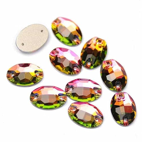 3210 Ovales Glas-Näh-Strass, flache Rückseite, zum Aufnähen, Kristall, lose Strasssteine zum Basteln von Schmuck, VM, 7 x 10 mm, 144 Stück von DEFRTG