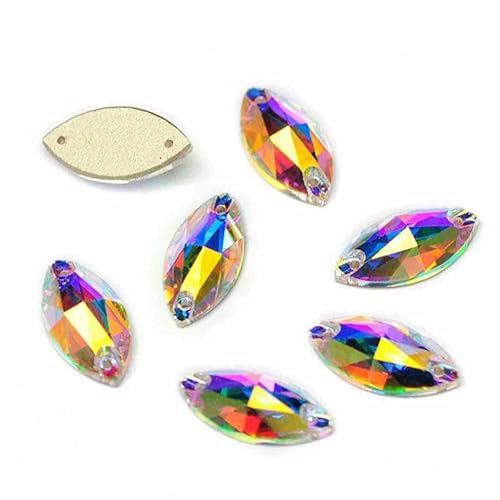 3223 Glasperlen mit flacher Rückseite, zum Aufnähen von Strasssteinen und Kristallen zum Basteln, AB, 7 x 15 mm, 96 Stück 3223 Glasperlen mit flacher Rückseite, zum Aufnähen von Strasssteinen und Kristallen zum Basteln, AB, 7 x 15 mm, 96 Stück von DEFRTG