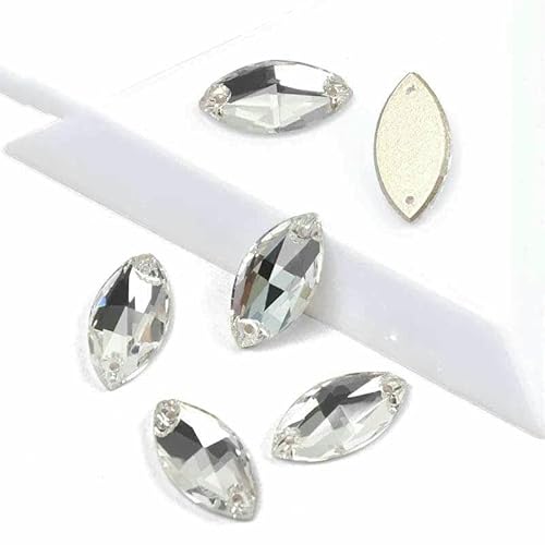 3223 Glasperlen mit flacher Rückseite, zum Aufnähen von Strasssteinen und Kristallen zum Basteln, Kristall, 15 x 32 mm, 6 Stück von DEFRTG