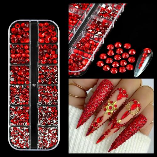 3D-Glas AB-Kristall-Nagelkunst-Strassstein-Set, flache Rückseite, runde Perlen, Charm-Edelsteine, Schmuck, Diamant, mit Werkzeugen für Nagelkunst, 4 von DEFRTG