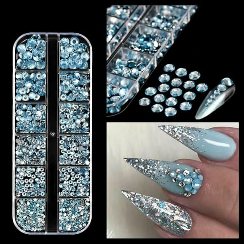 3D-Glas AB-Kristall-Nagelkunst-Strassstein-Set, flache Rückseite, runde Perlen, Charm-Edelsteine, Schmuck, Diamant, mit Werkzeugen für Nagelkunst, 8 von DEFRTG