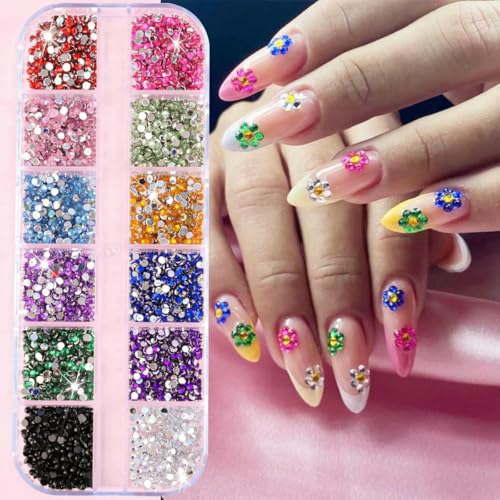 3D-Glas AB-Kristall-Nagelkunst-Strassstein-Set, flache Rückseite, runde Perlen, Charm-Edelsteine, Schmuck, Diamant, mit Werkzeugen für Nagelkunst, PH061 von DEFRTG