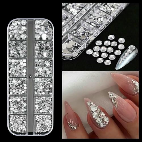 3D-Glas AB-Kristall-Nagelkunst-Strassstein-Set, flache Rückseite, runde Perlen, Charm-Edelsteine, Schmuck, Diamant, mit Werkzeugen für Nagelkunst-1 von DEFRTG