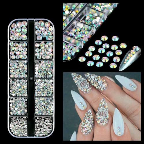 3D-Glas AB-Kristall-Nagelkunst-Strassstein-Set, flache Rückseite, runde Perlen, Charm-Edelsteine, Schmuck, Diamant, mit Werkzeugen für Nagelkunst-2 von DEFRTG