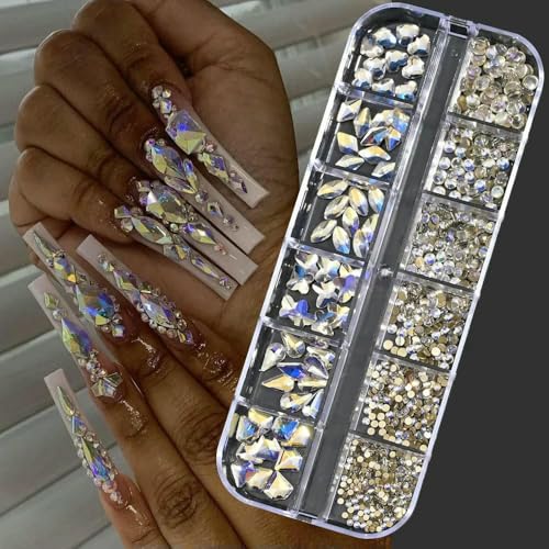 3D-Glas AB-Kristall-Nagelkunst-Strassstein-Set, flache Rückseite, runde Perlen, Charm-Edelsteine, Schmuck, Diamant mit Werkzeugen für Nagelkunst, PH140-11 von DEFRTG