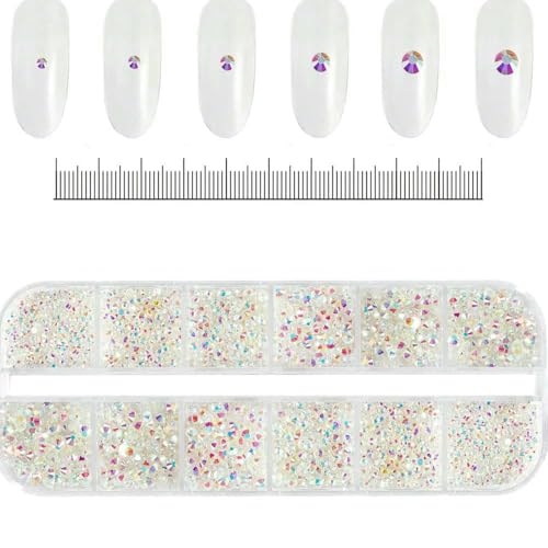 3D-Glas AB-Kristall-Nagelkunst-Strassstein-Set, flache Rückseite, runde Perlen, Charm-Edelsteine, Schmuck, Diamant mit Werkzeugen für Nagelkunst, PH206-13 von DEFRTG