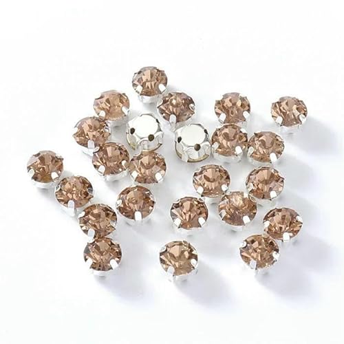 4,0–8 mm Glitzer-Strasssteine aus Glas zum Nähen mit silberner Basis, runde Kristall-Strasssteine für Diamantschmuck, Kleidung, DIY, Hellkaffee, 5 mm, 200 Stück von DEFRTG