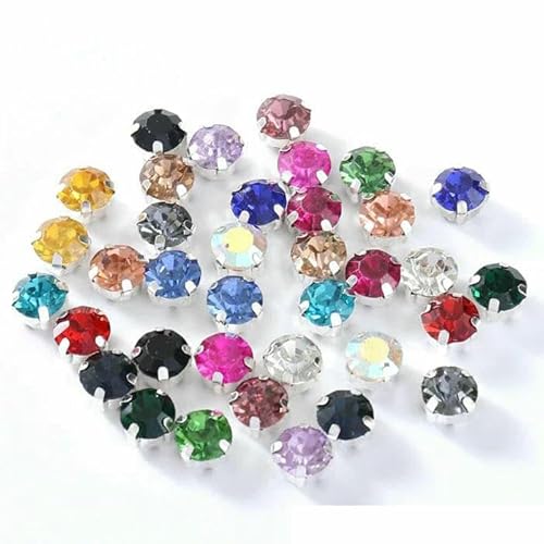 4,0–8 mm Glitzer-Strasssteine aus Glas zum Nähen mit silberner Basis, runde Kristall-Strasssteine für Diamantschmuck, Kleidung, DIY, gemischte Farbe, 01–6 mm, 100 Stück von DEFRTG