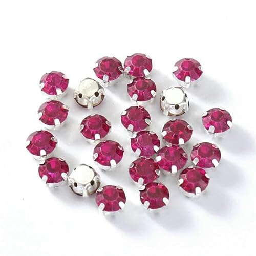 4,0–8 mm Glitzer-Strasssteine aus Glas zum Nähen mit silberner Basis, runde Kristall-Strasssteine für Diamantschmuck, Kleidung, DIY-Fuchsia, 7 mm, 50 Stück von DEFRTG