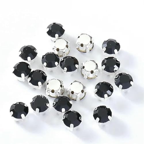 4,0–8 mm Glitzer-Strasssteine aus Glas zum Nähen mit silberner Basis, runde Kristall-Strasssteine für Diamantschmuck, Kleidung, DIY-Schwarz, 6 mm, 100 Stück von DEFRTG