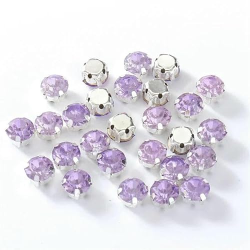4,0–8 mm Glitzer-Strasssteine aus Glas zum Nähen mit silberner Basis, runde Kristall-Strasssteine für Diamantschmuck, Kleidung, DIY-Violett, 6 mm, 100 Stück von DEFRTG
